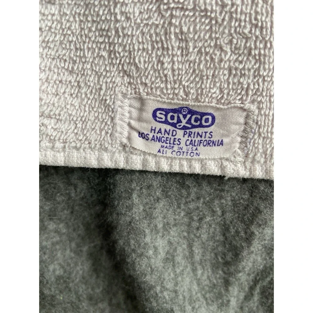 Sayco Hand Towel Pink Purple Floral Leaf Hand Prints Vintage USA Cotton 40x24